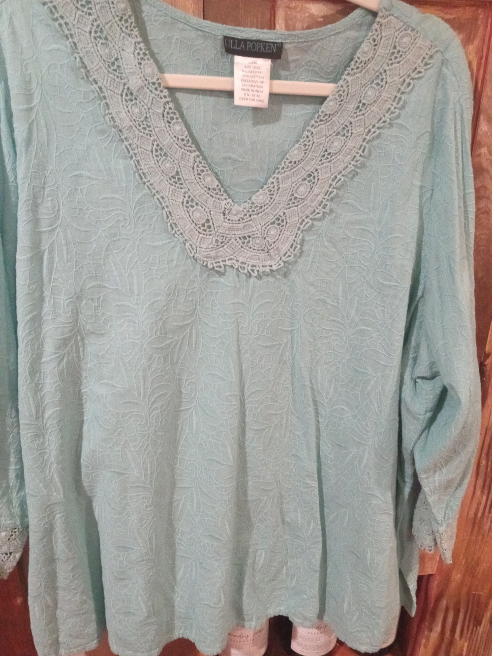 Ulla Popken Light Aqua Lace-Trim V-Neck Tunic